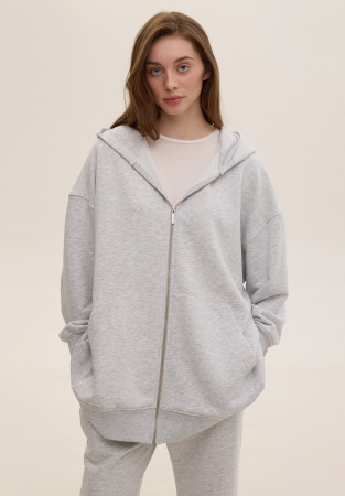 Худі тринитка подовжене на блискавці сірий меланж